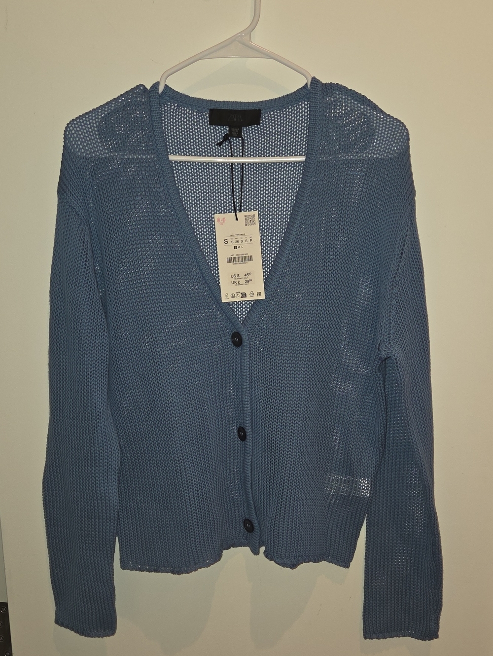 Zara Light Blue Knit Button-Up Cardigan Sweater